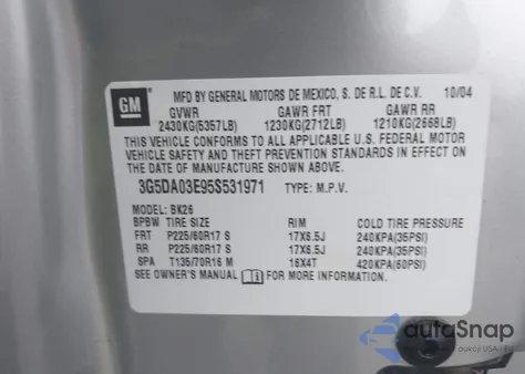 2005 Buick Rendezvous Cx from USA, damaged, VIN 3G5DA03E95S531971